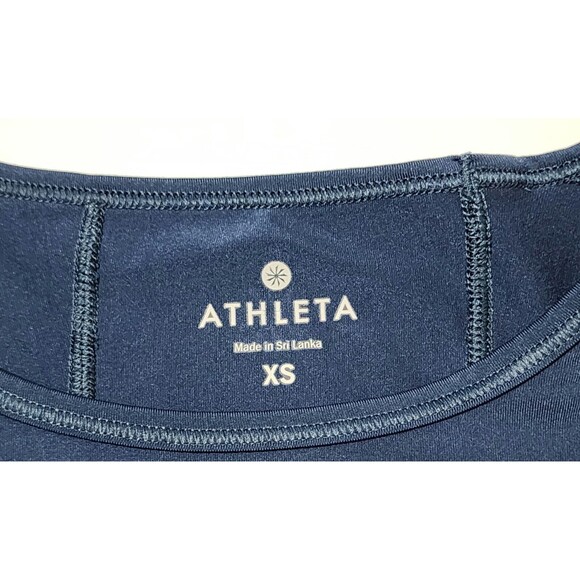 Athleta Womens Long Sleeve Active T-Shirt Navy Blue Crew Neck Thumb-Holes Sz XS - Picture 6 of 8